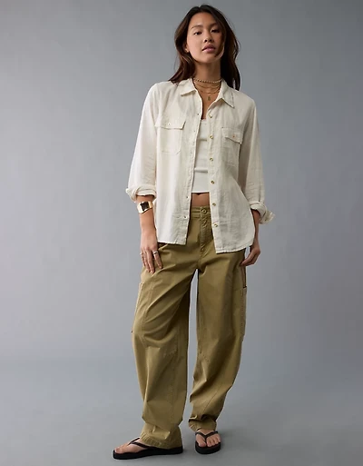 AE Weekend Vibes Linen-Blend Long-Sleeve Button-Up Shirt