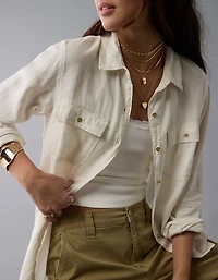 AE Weekend Vibes Linen-Blend Long-Sleeve Button-Up Shirt