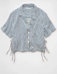 AE Short-Sleeve Tie Side Seersucker Button-Up Shirt