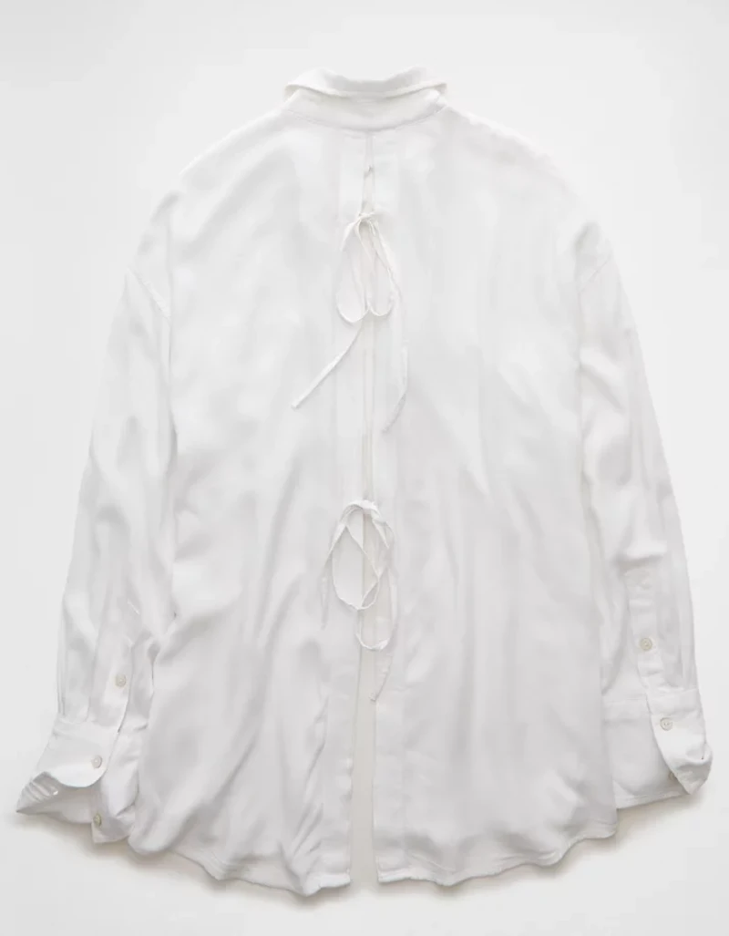 AE Long-Sleeve Tie Back Button-Up Shirt