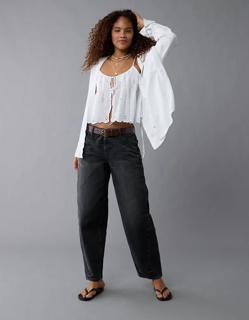 AE Long-Sleeve Tie Back Button-Up Shirt