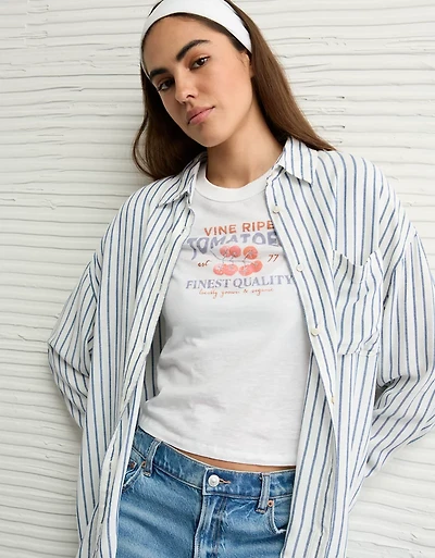 AE Long-Sleeve Tie Back Button-Up Shirt