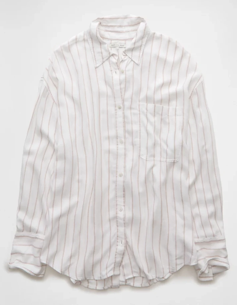 AE Long-Sleeve Tie Back Button-Up Shirt