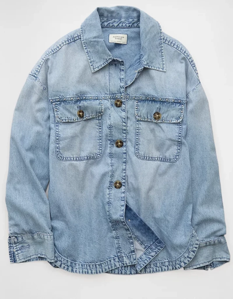 Veste-chemise en denim ornée de clous décoratifs AE