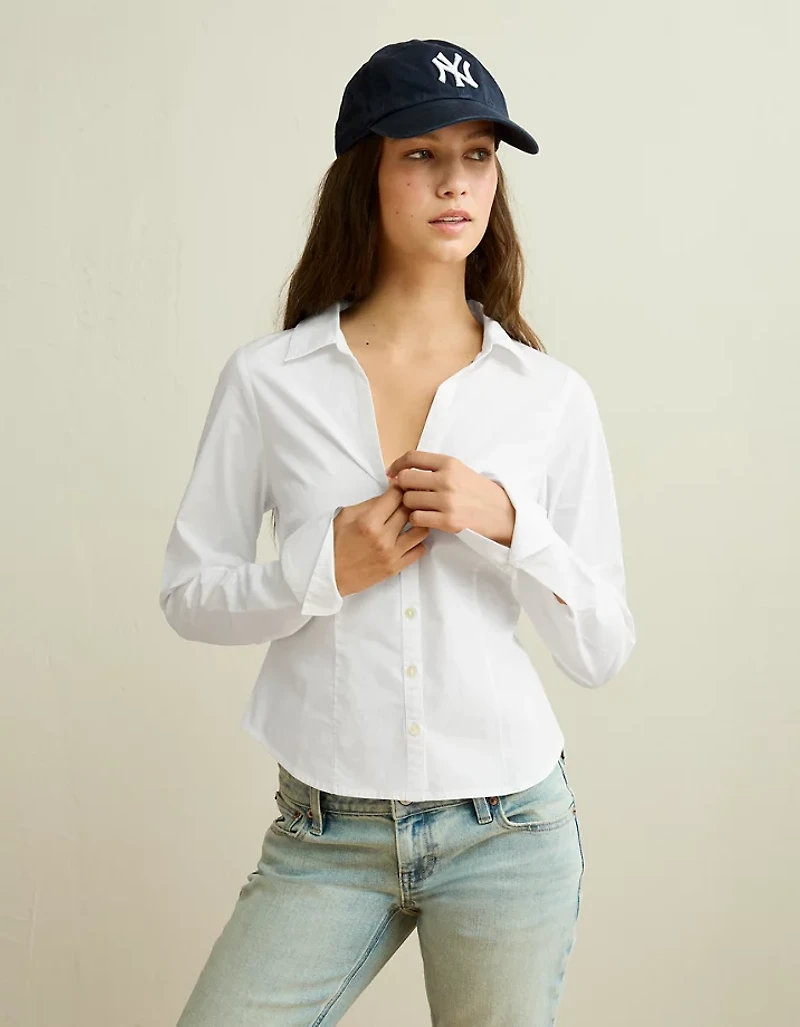 Chemise boutonnée en popeline à coupe ajustée AE