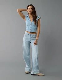 AE Collared V-Neck Denim T-Shirt
