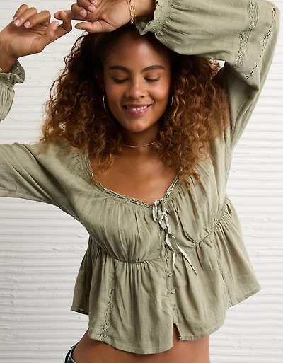 AE Long-Sleeve Babydoll Blouse
