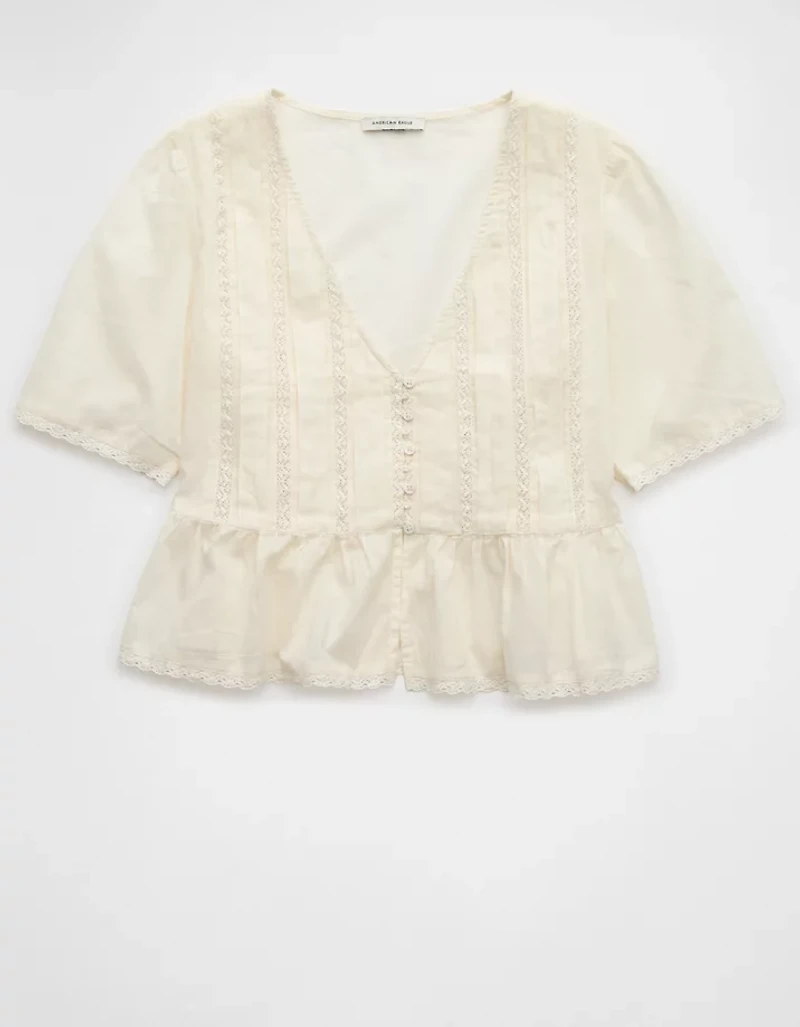 Blouse avec encolure en V et dentelle AE