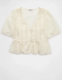 Blouse avec encolure en V et dentelle AE