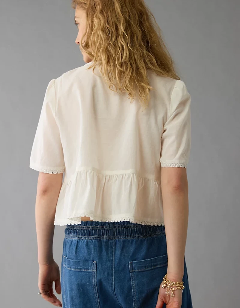 Blouse avec encolure en V et dentelle AE