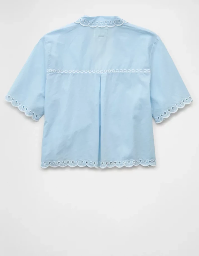AE Collared Tie Front Embroidered Shirt