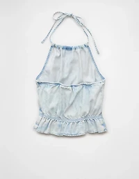 Haut bain-de-soleil à volants encolure haute en denim AE