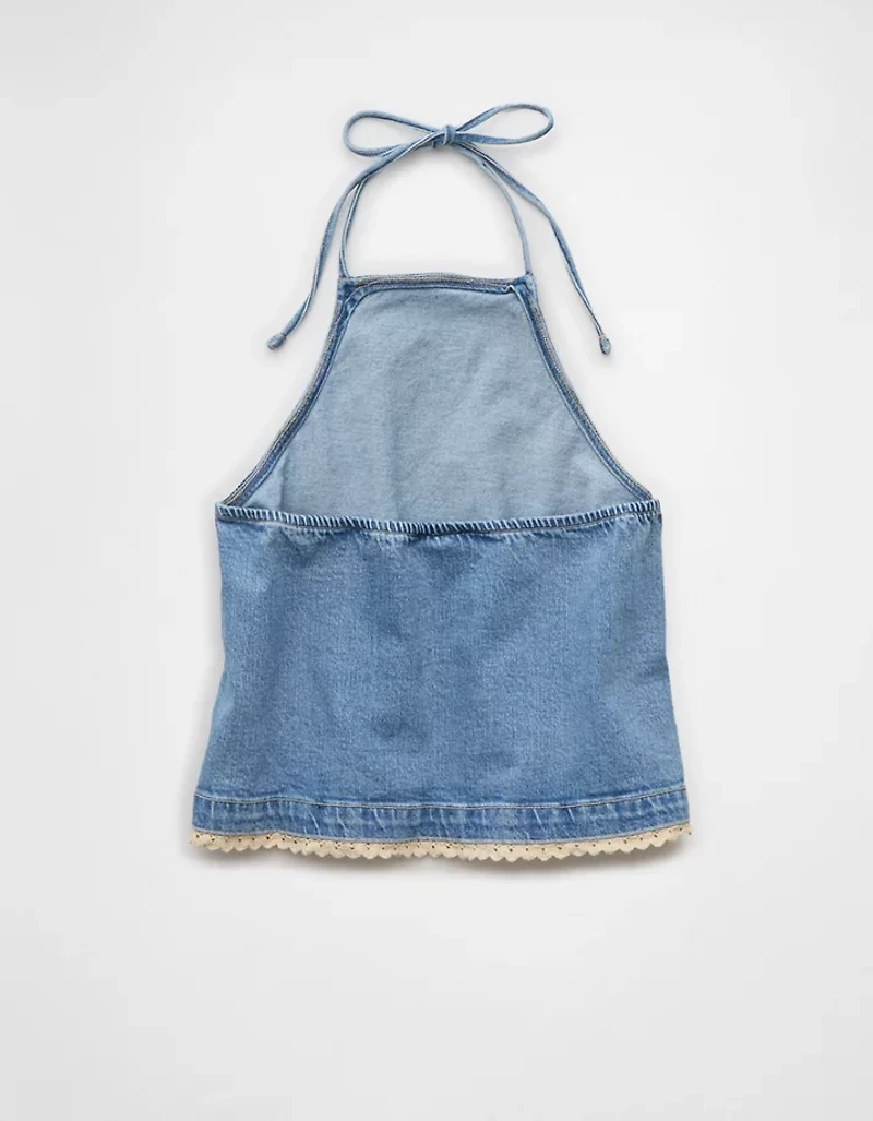 AE Crochet Denim Halter Top