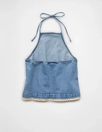 AE Crochet Denim Halter Top