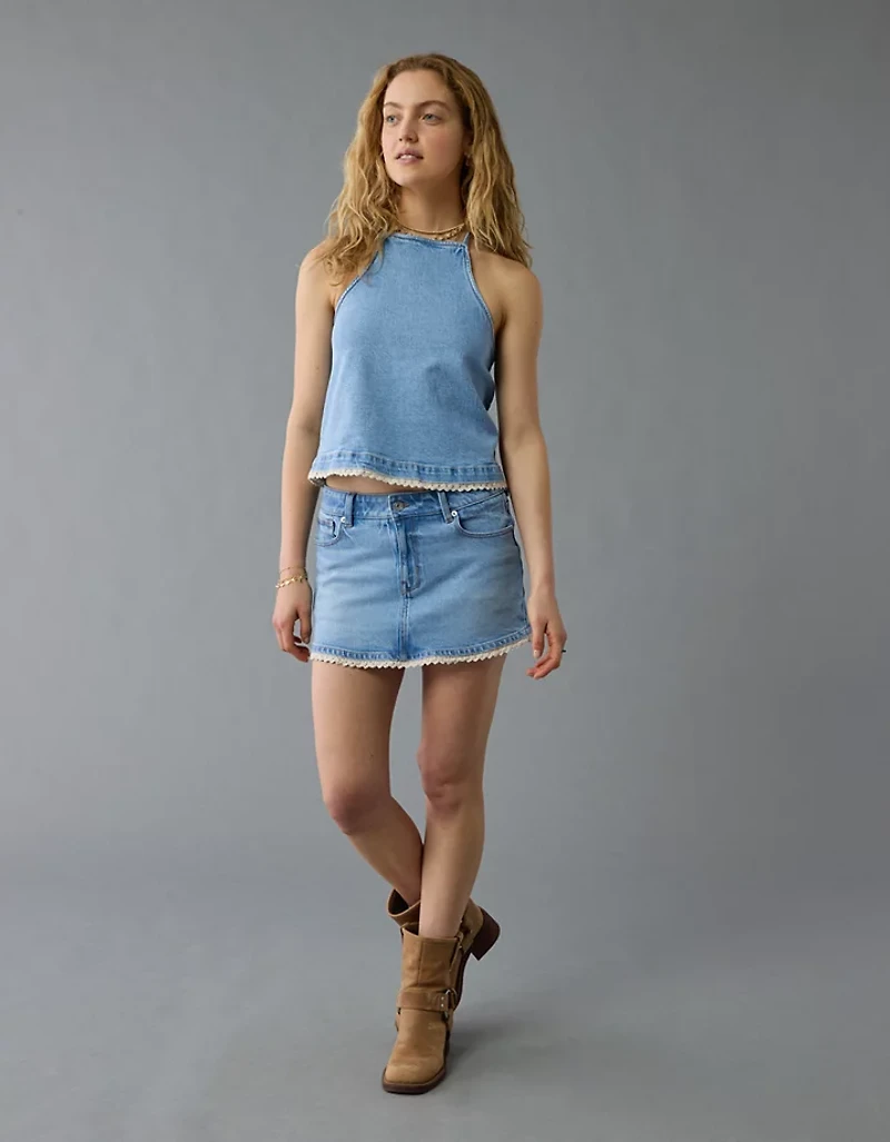 AE Crochet Denim Halter Top