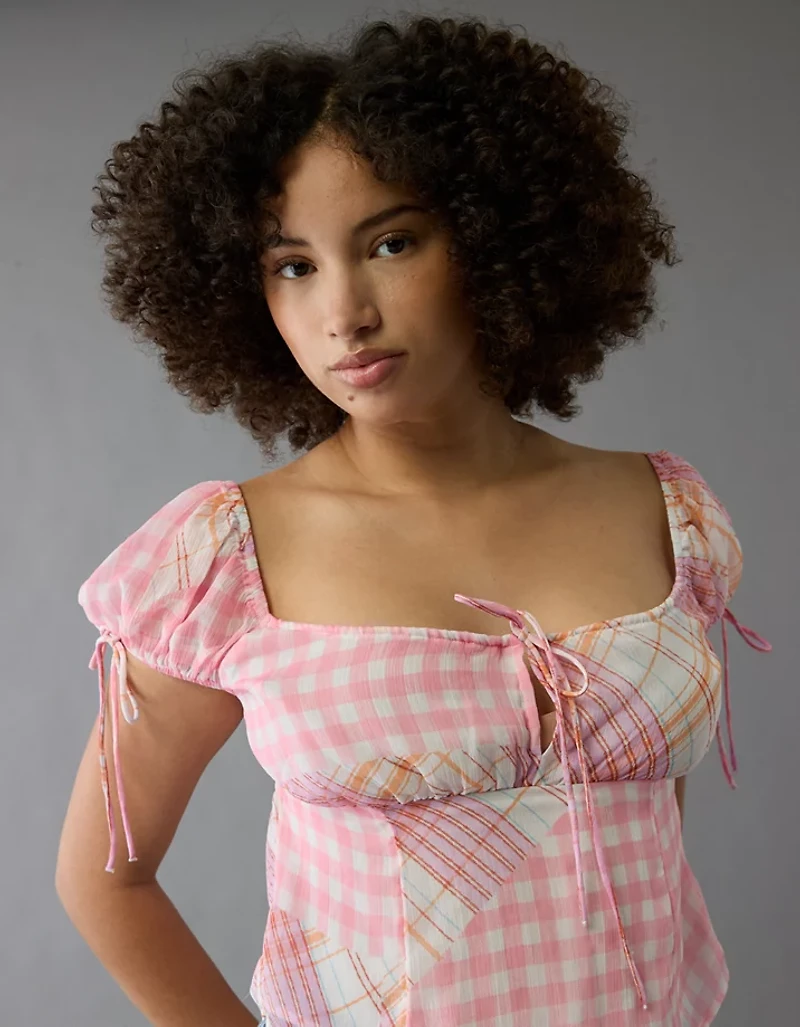 AE Satin Cap Sleeve Patchwork Corset Top
