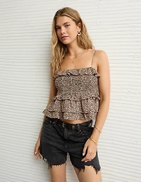 Camisole à décolleté carré smocks et volants AE