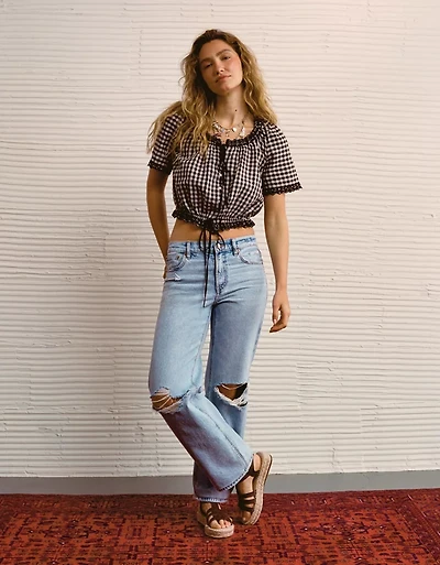 Blouse en guingan à manches courtes AE