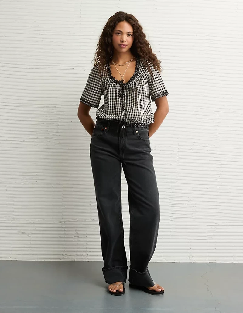 Blouse en guingan à manches courtes AE