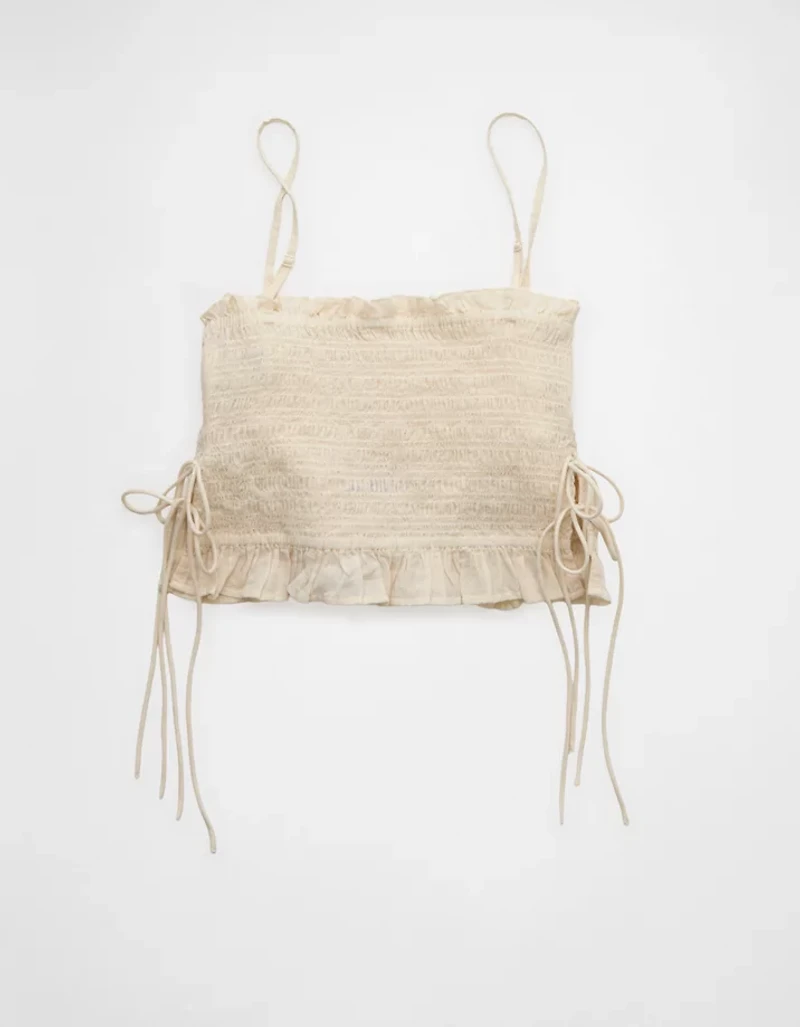AE Smocked Tie Side Button-Up Tank Top