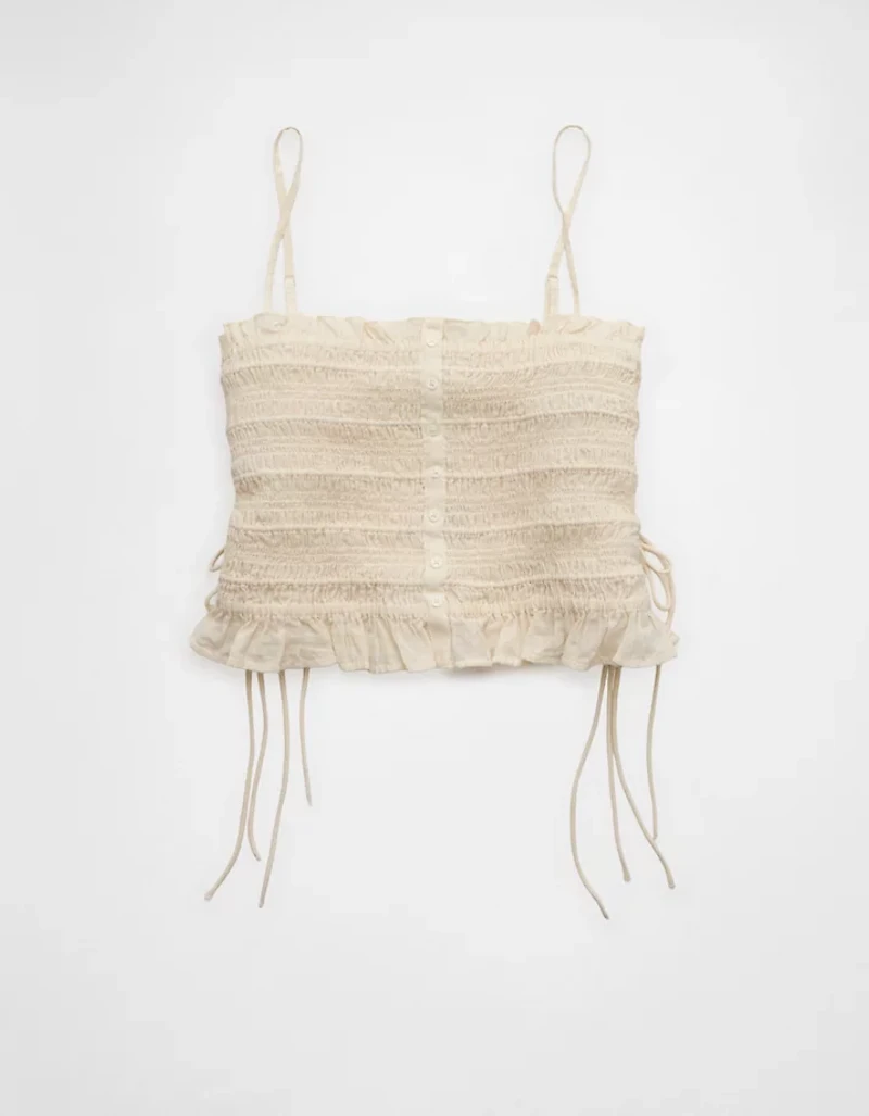 AE Smocked Tie Side Button-Up Tank Top