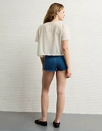 AE Short-Sleeve High Neck Tie Front Shirt
