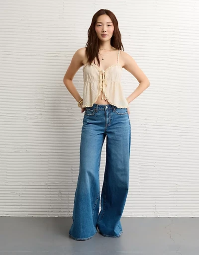 AE Tie Front Ruffle Trim Tank Top