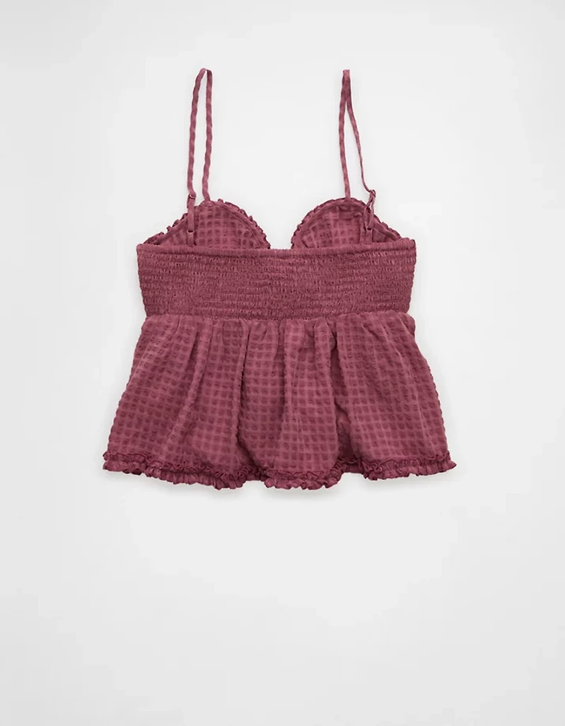 AE Tie Front Ruffle Trim Tank Top