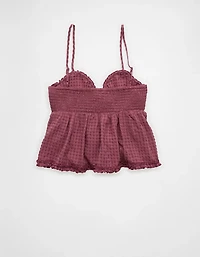 AE Tie Front Ruffle Trim Tank Top