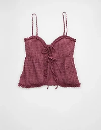 AE Tie Front Ruffle Trim Tank Top