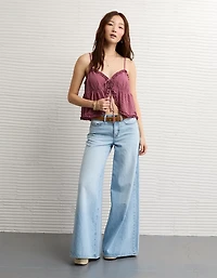 AE Tie Front Ruffle Trim Tank Top