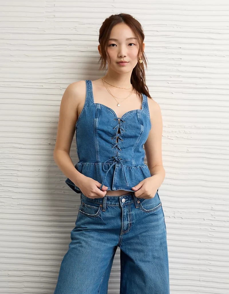 Haut bustier lacé en denim AE