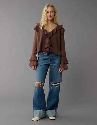 Blouse à volants en chiffon manches longues AE