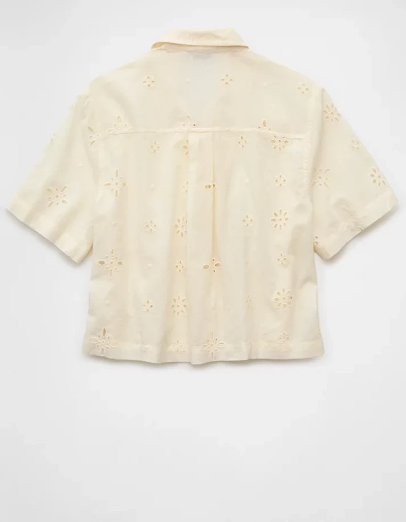 AE Short-Sleeve Embroidered Button-Up Shirt