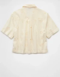 AE Short-Sleeve Embroidered Button-Up Shirt