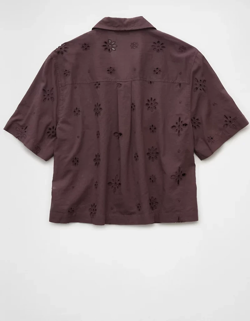 AE Short-Sleeve Embroidered Button-Up Shirt