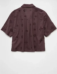 AE Short-Sleeve Embroidered Button-Up Shirt