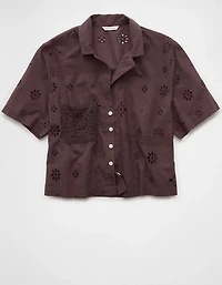 AE Short-Sleeve Embroidered Button-Up Shirt