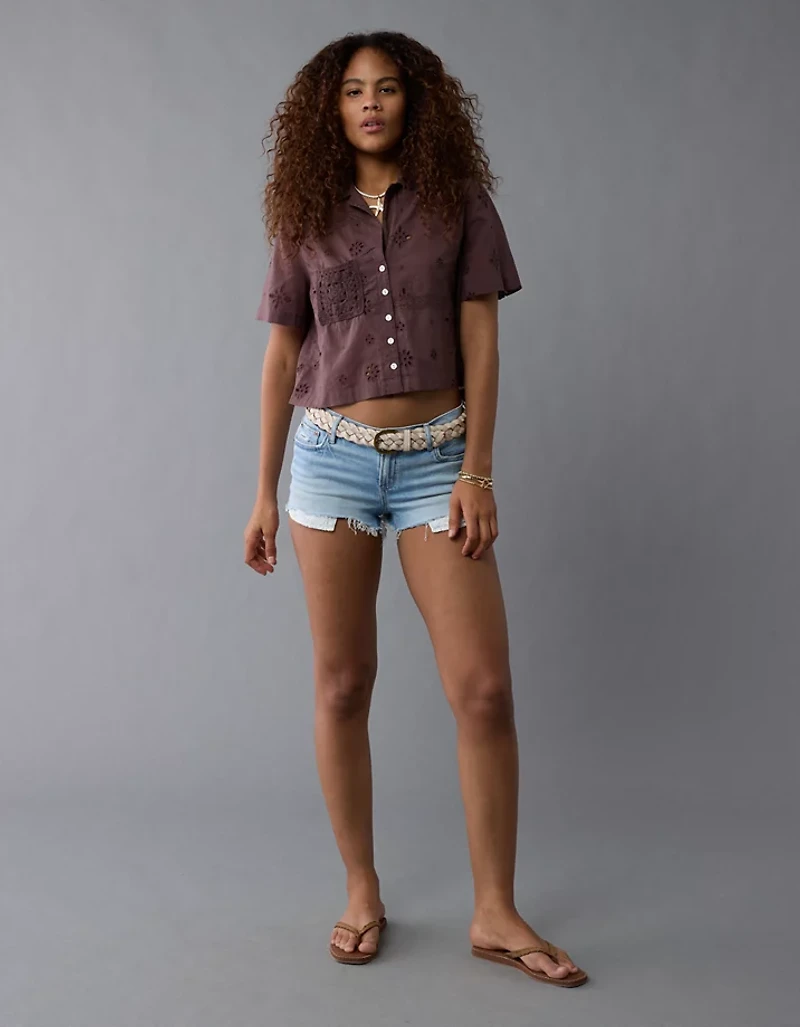 AE Short-Sleeve Embroidered Button-Up Shirt