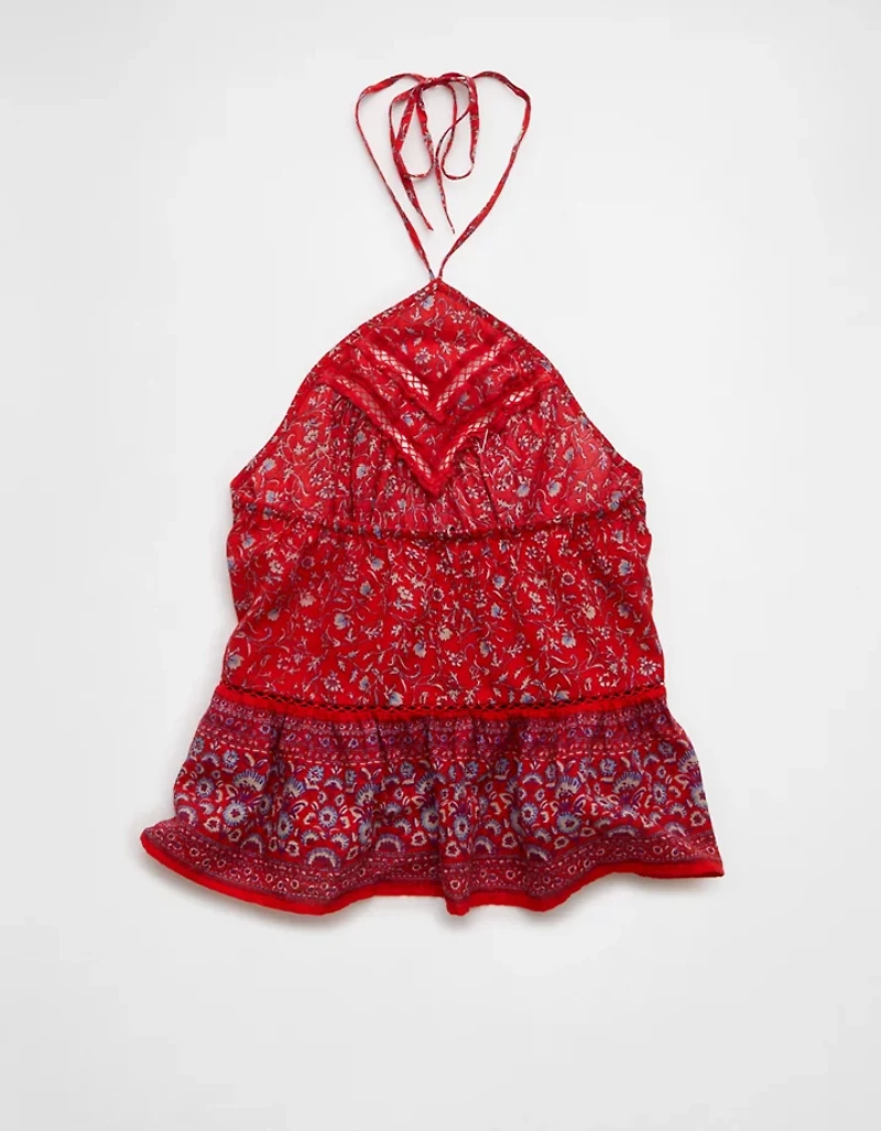 AE Y-Neck Lacy Halter Top