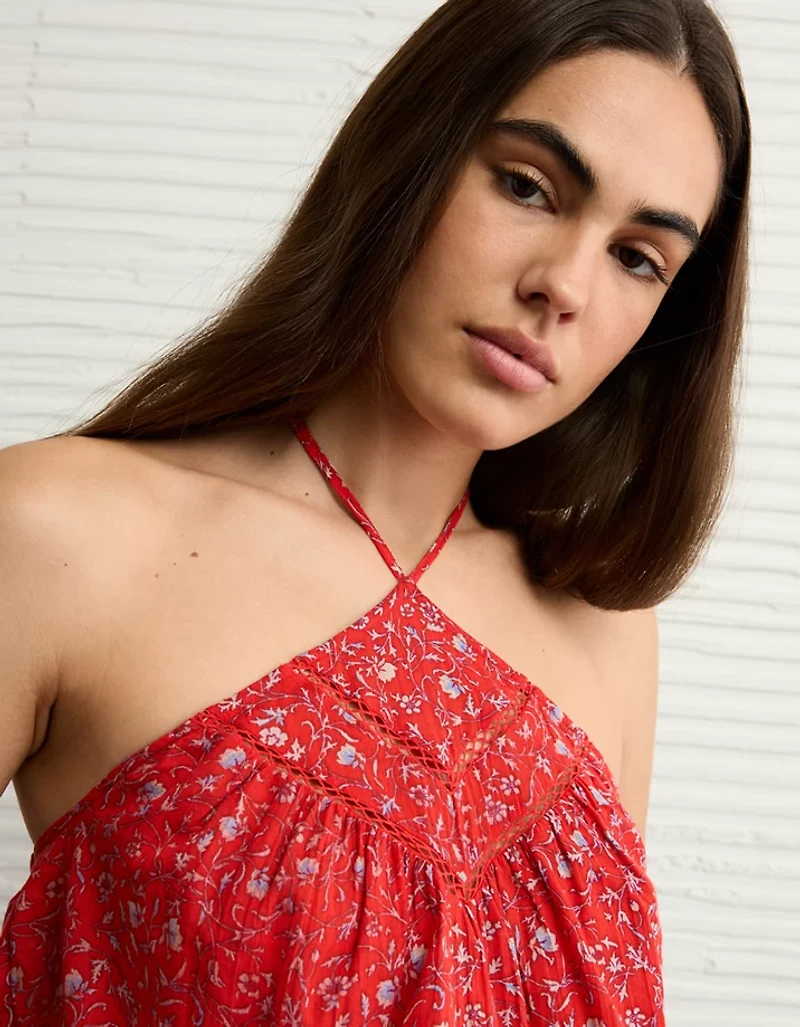 AE Y-Neck Lacy Halter Top