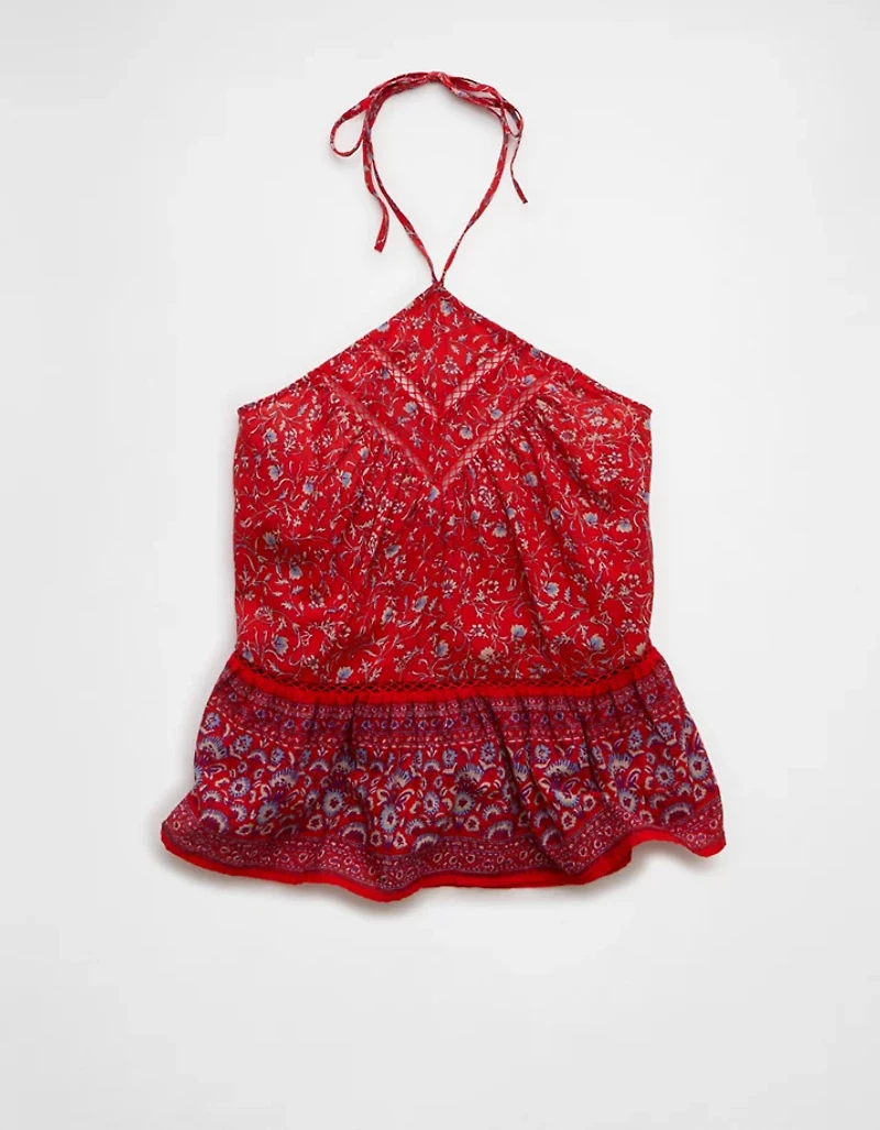 AE Y-Neck Lacy Halter Top