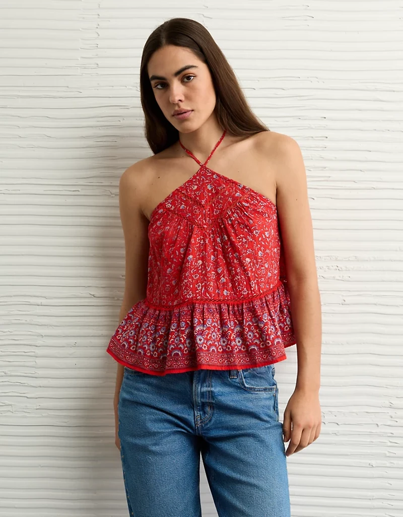 AE Y-Neck Lacy Halter Top