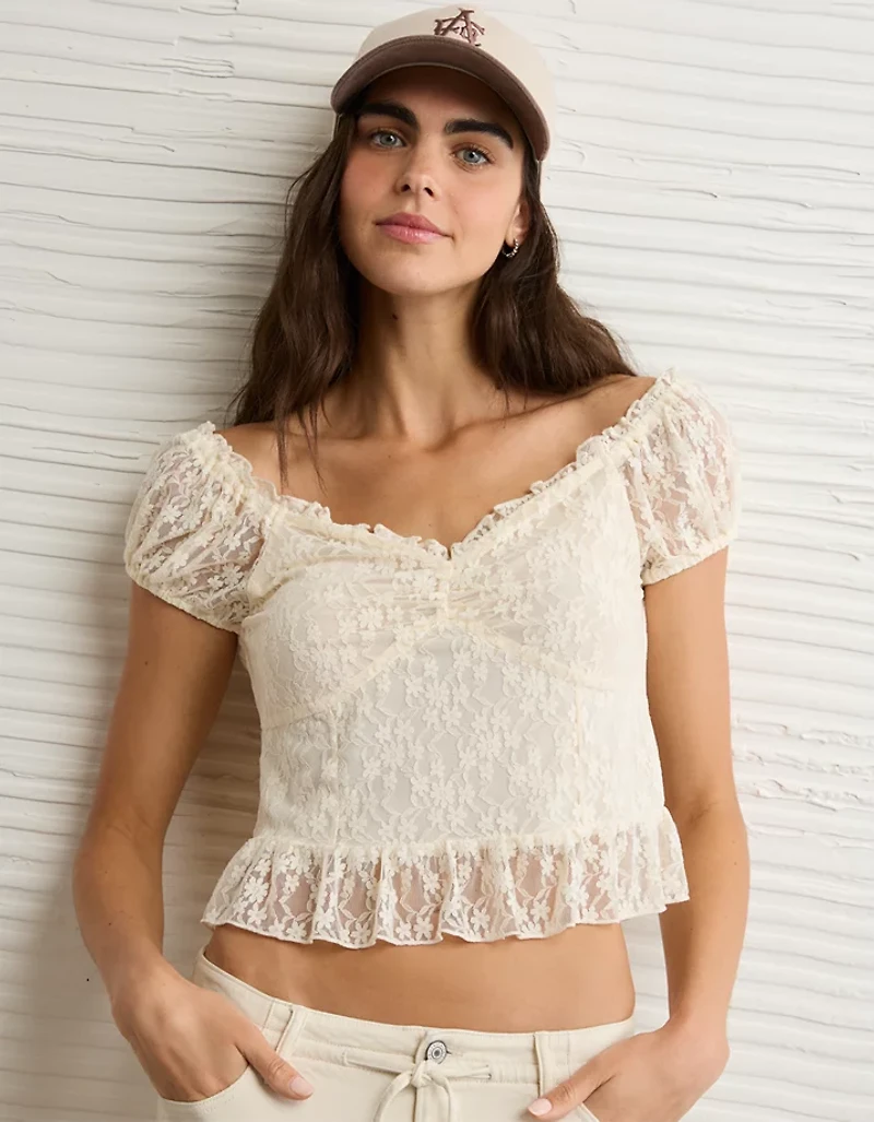 AE Short Sleeve Lace Blouse