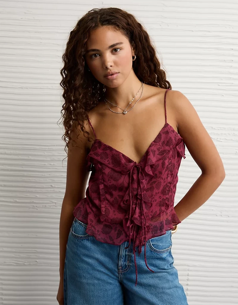 Haut camisole en chiffon à volants AE