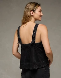 AE Square Neck Pieced Denim Tank Top