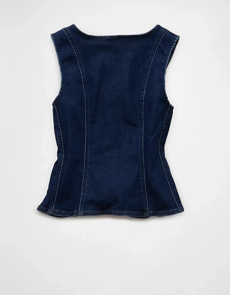 Veste à col carré boutonnée en denim AE
