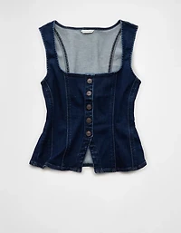 Veste à col carré boutonnée en denim AE