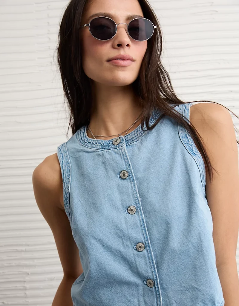 Gilet à col montant en denim AE