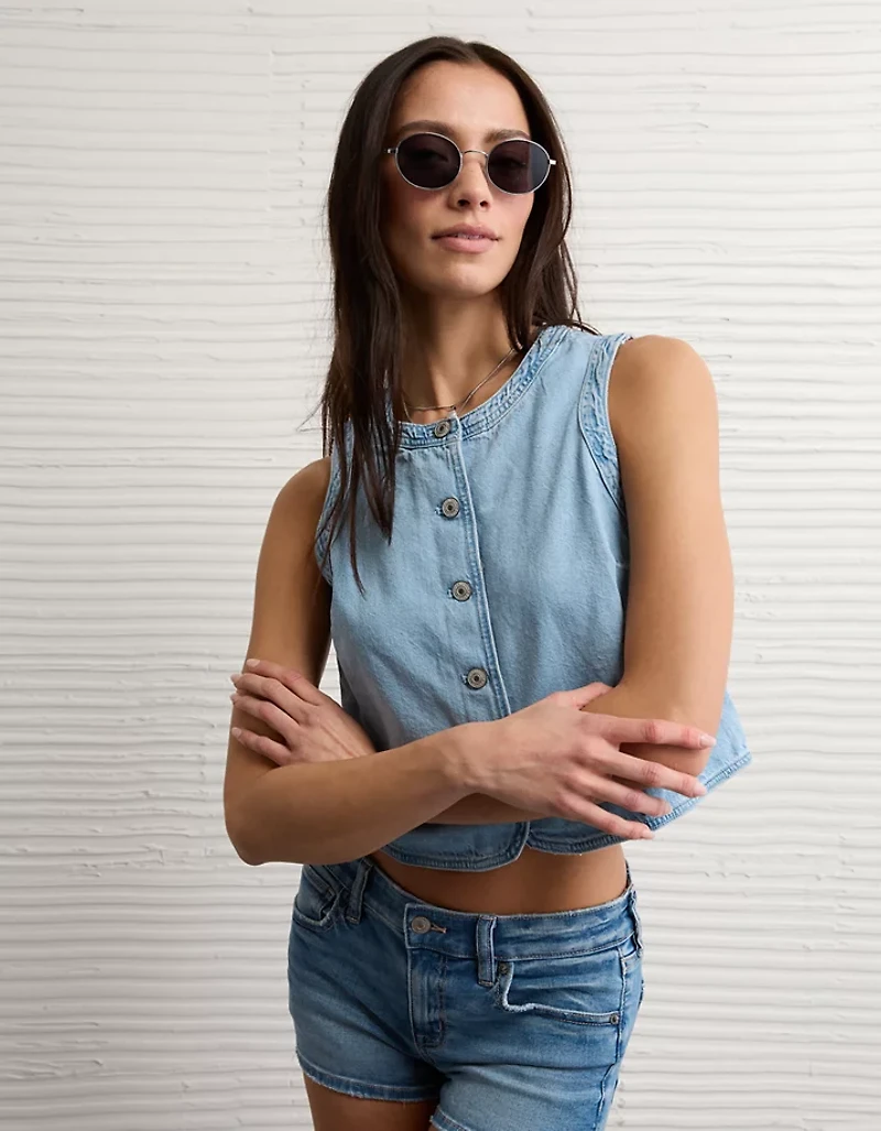 Gilet à col montant en denim AE